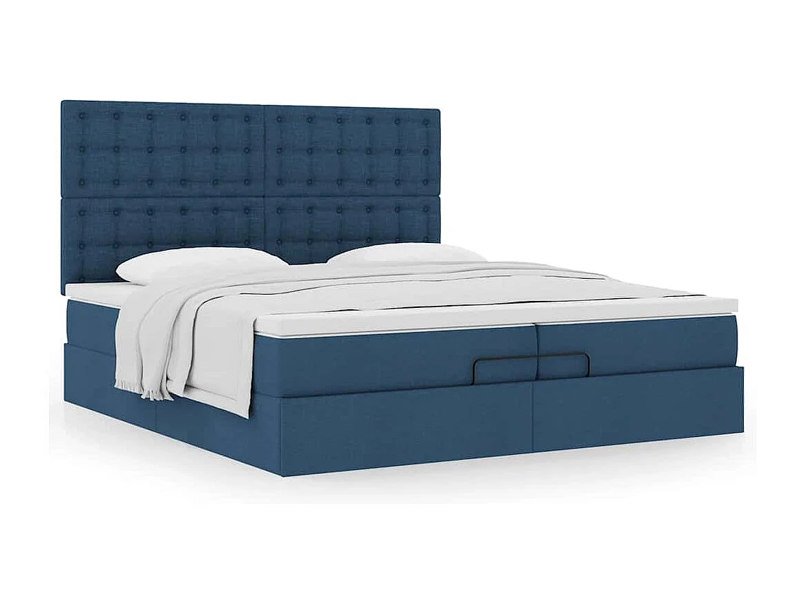Cadre de lit ottoman avec matelas bleu 200x200cm tissu
