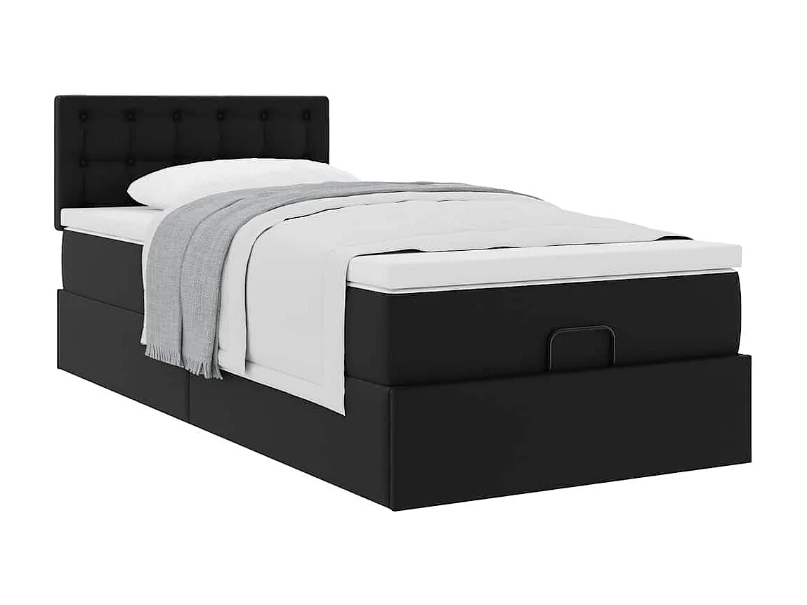 Cadre de lit ottoman avec matelas noir 90x190 cm similicuir