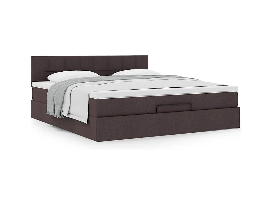 Cadre de lit ottoman avec matelas marron foncé 180x200 cm tissu