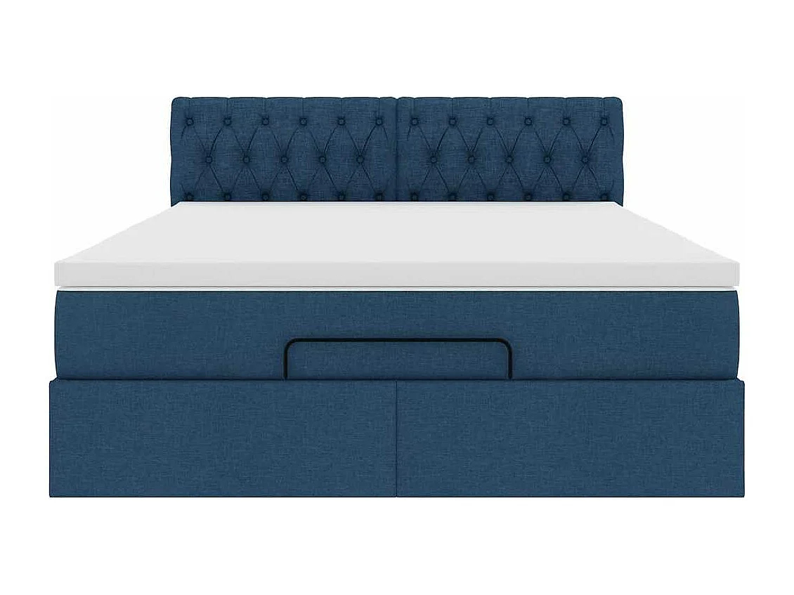 Cadre de lit ottoman avec matelas bleu 140x200 cm tissu