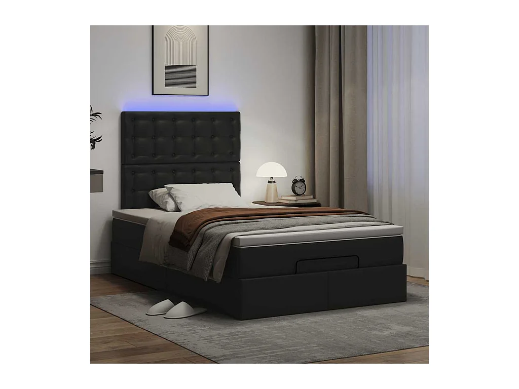 Cadre de lit ottoman avec matelas noir 120x190 cm similicuir