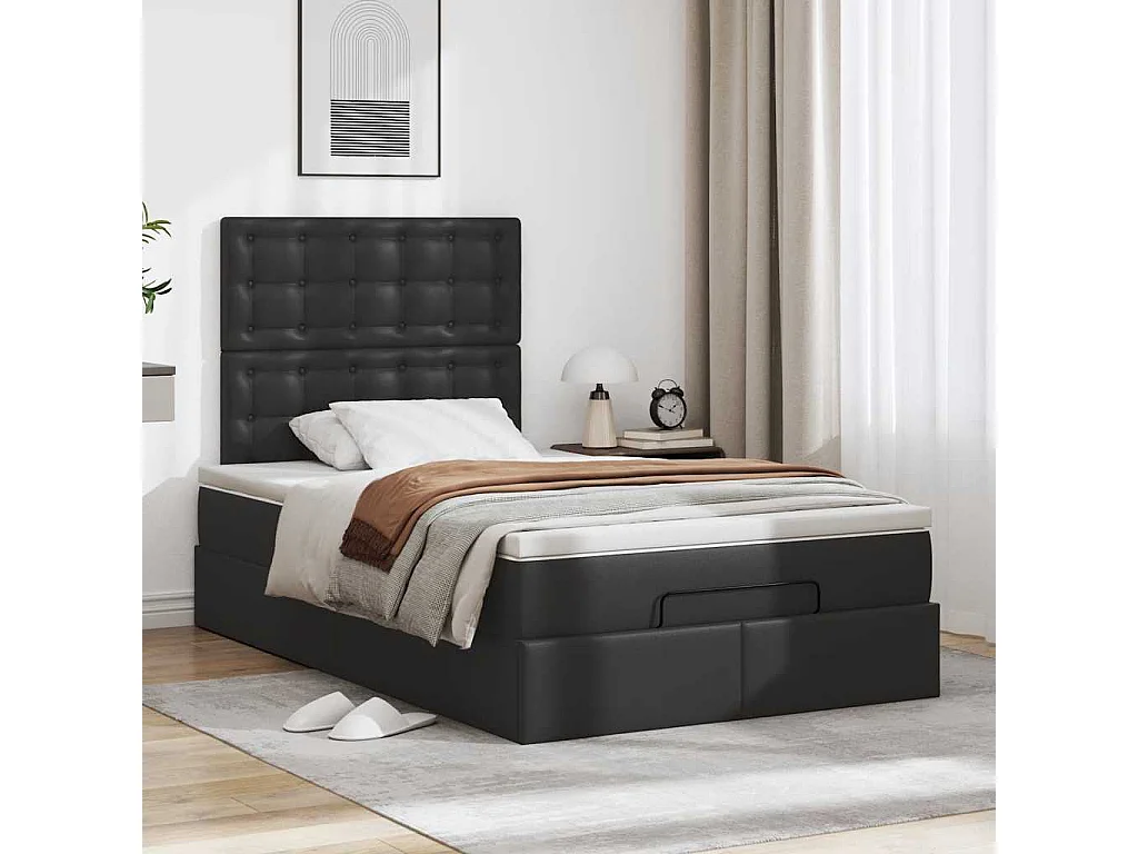 Ottoman bed met matras en LED's 120x190 cm kunstleer zwart