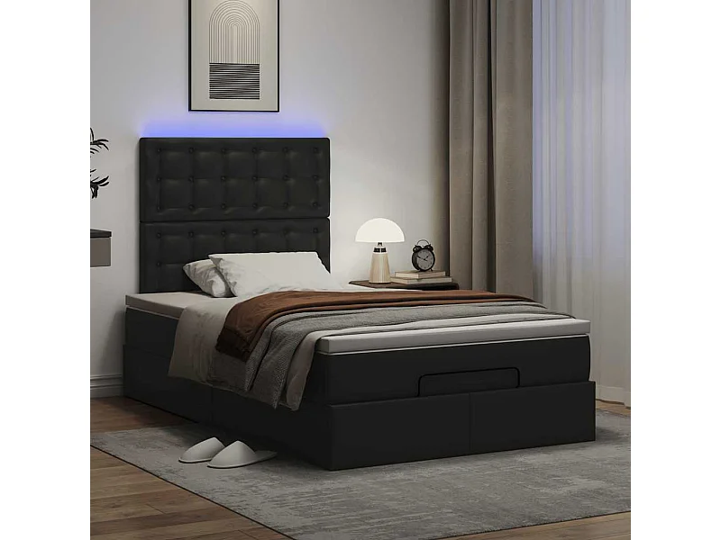 Ottoman bed met matras en LED's 120x190 cm kunstleer zwart