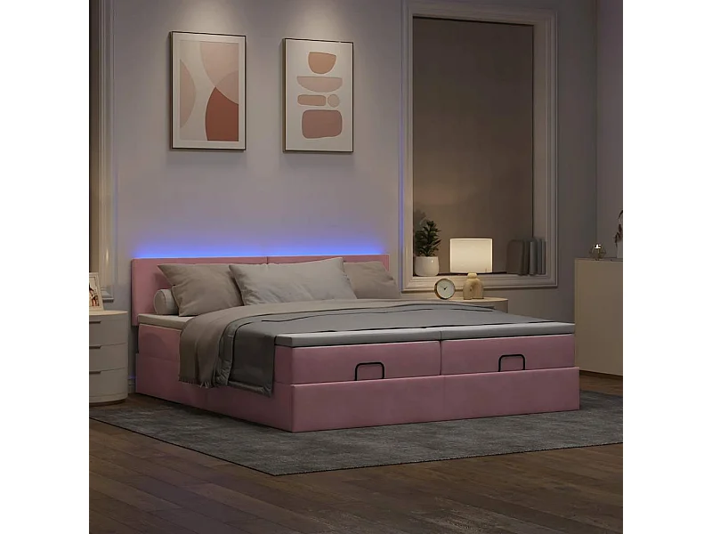 moldura de cama otomana  com colchão rosa 200x200cm Veludo