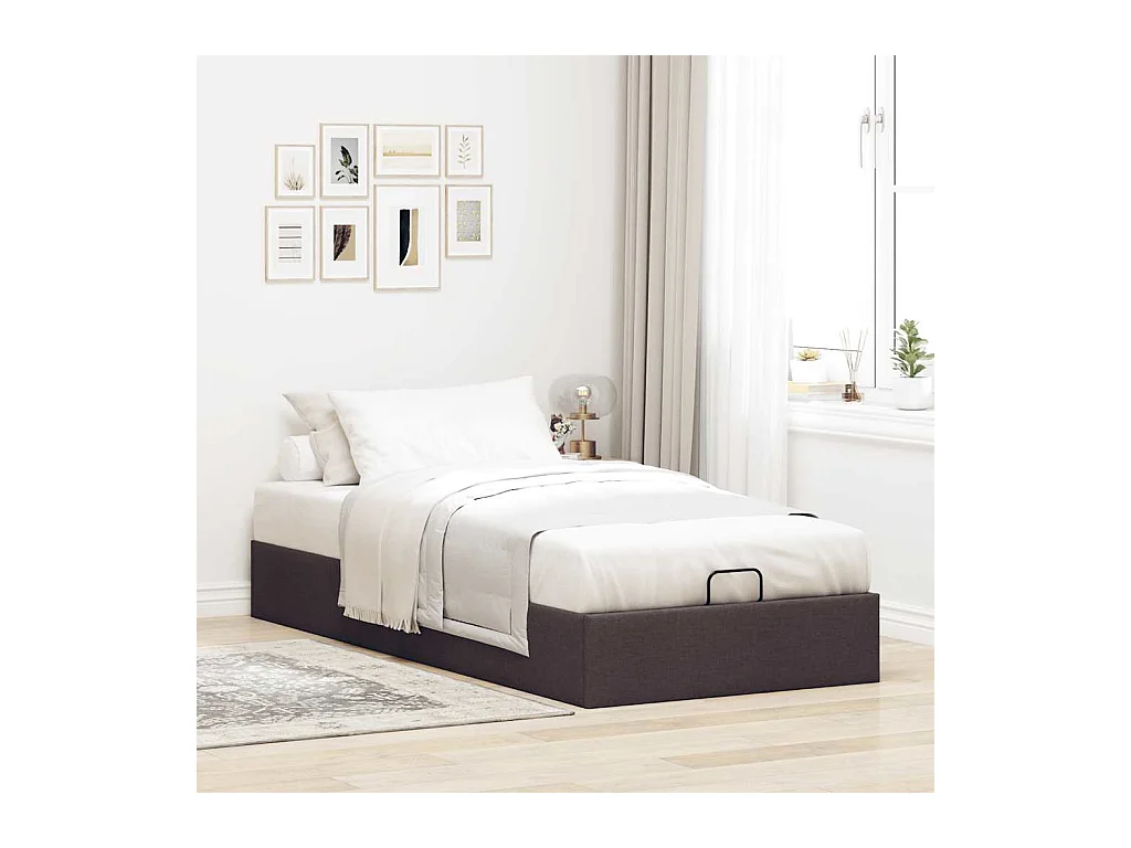 Estructura cama otomana sin colchón tela marrón oscuro 90x190cm