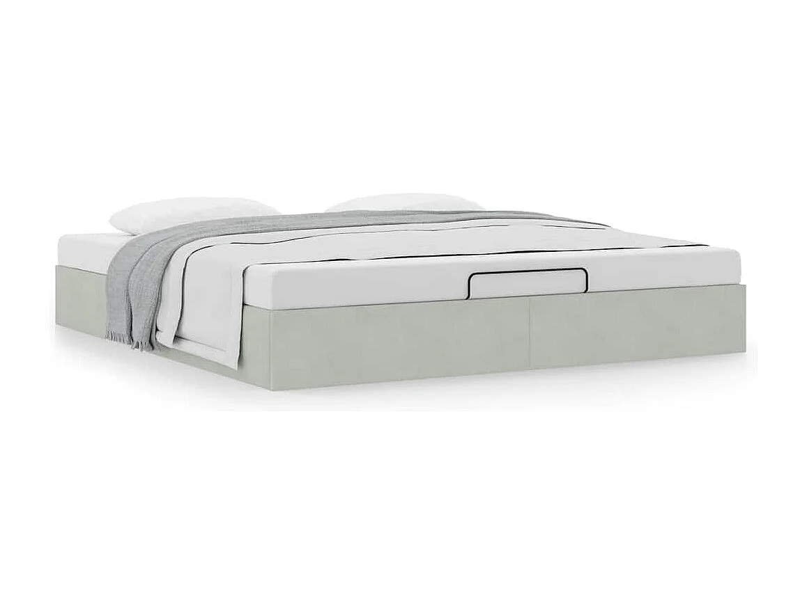 Cadre de lit ottoman sans matelas gris clair 180x200 cm velours