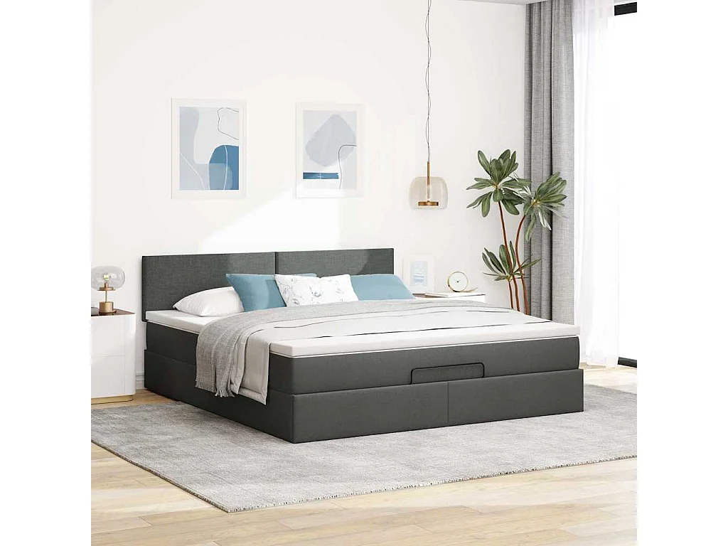 Cadre de lit ottoman avec matelas gris foncé 180x200 cm tissu