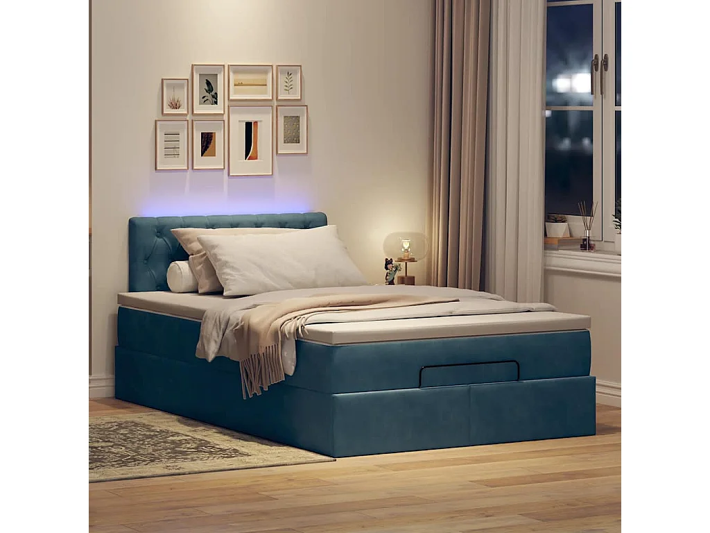 Cadre de lit ottoman avec matelas bleu foncé 120x200 cm velours
