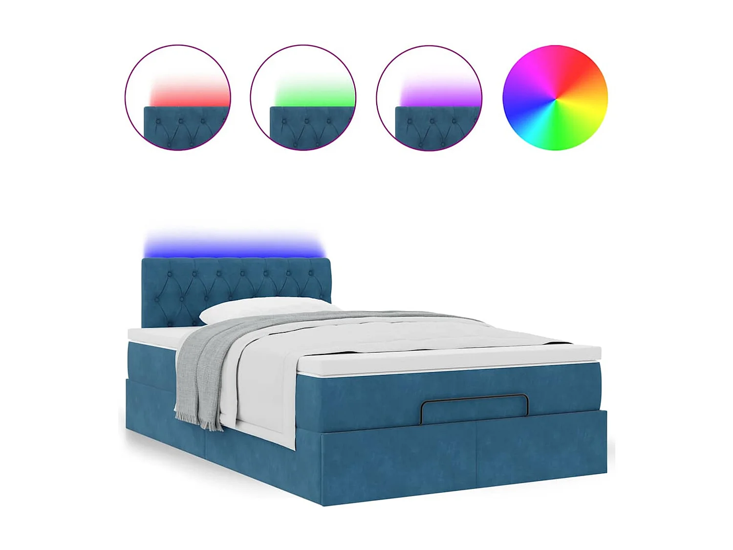 Cadre de lit ottoman avec matelas bleu foncé 120x200 cm velours