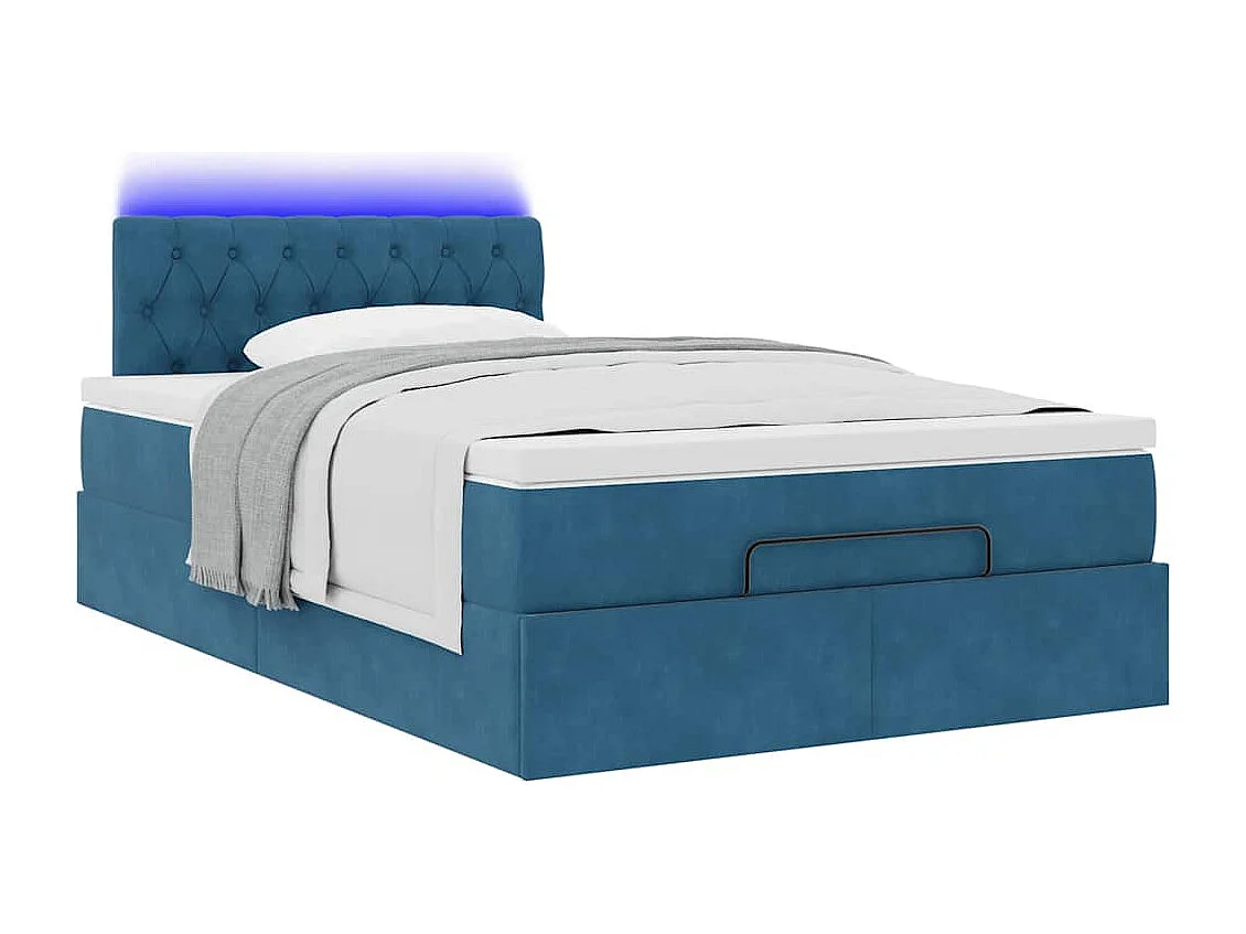 Cadre de lit ottoman avec matelas bleu foncé 120x200 cm velours