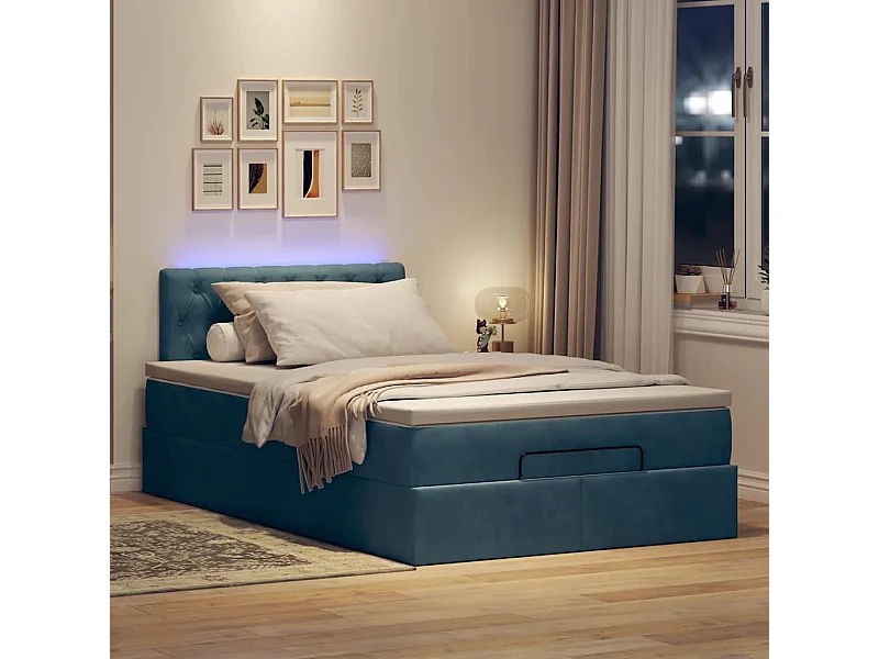 Ottoman bed met matras en LED's 120x200cm fluweel donkerblauw