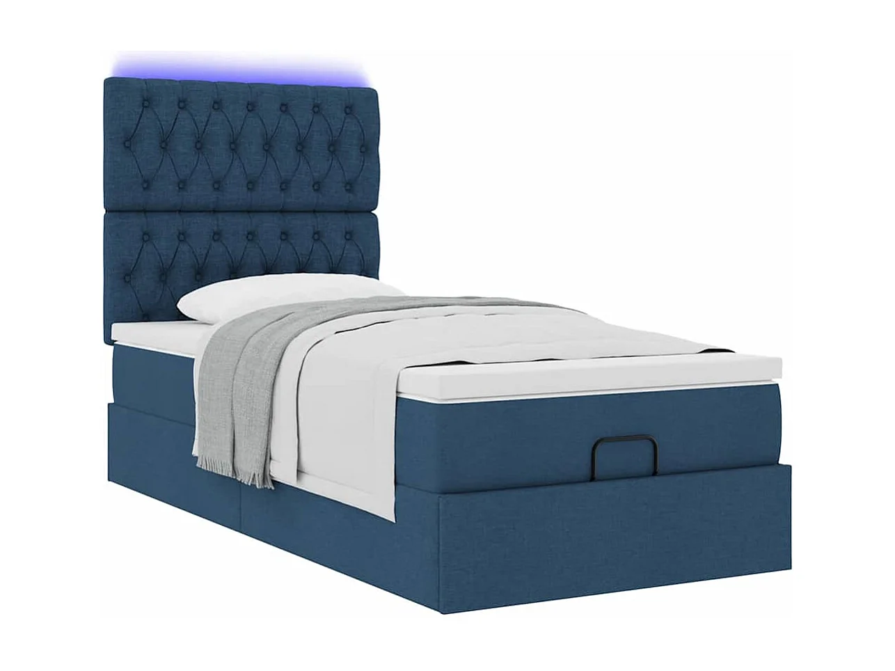 Cadre de lit ottoman avec matelas bleu 90x200 cm tissu