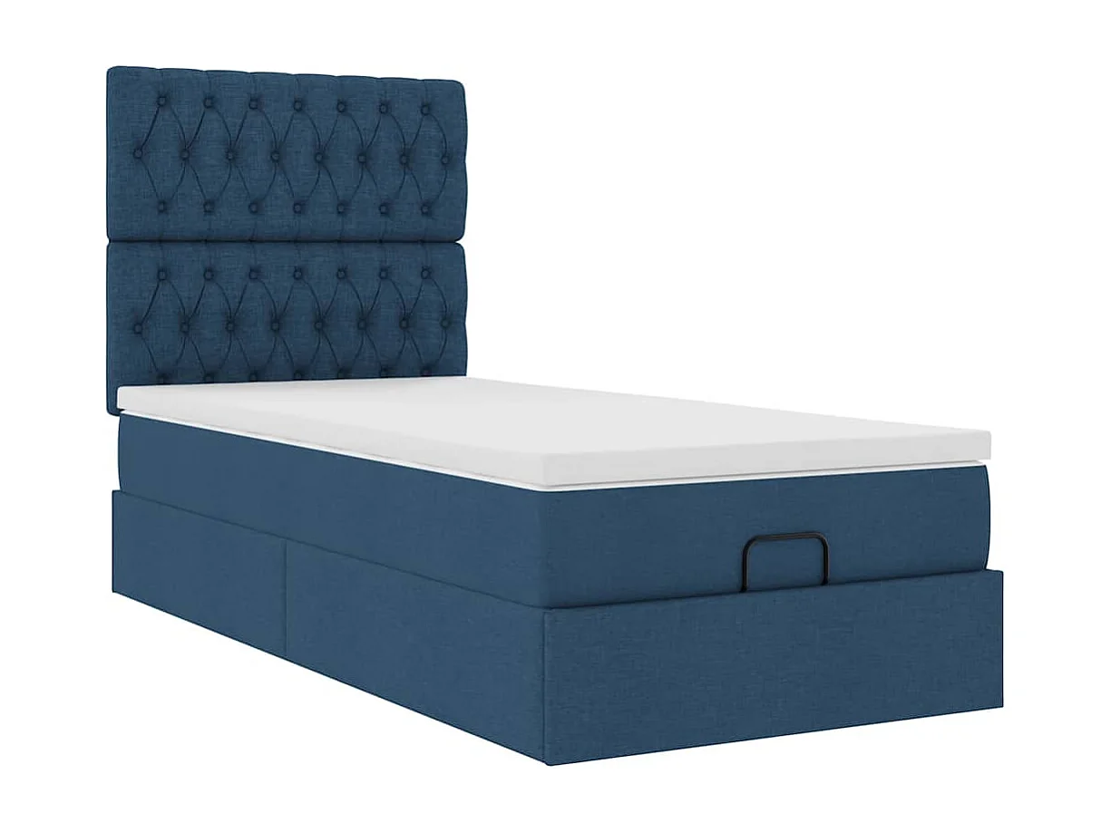 Cadre de lit ottoman avec matelas bleu 90x200 cm tissu