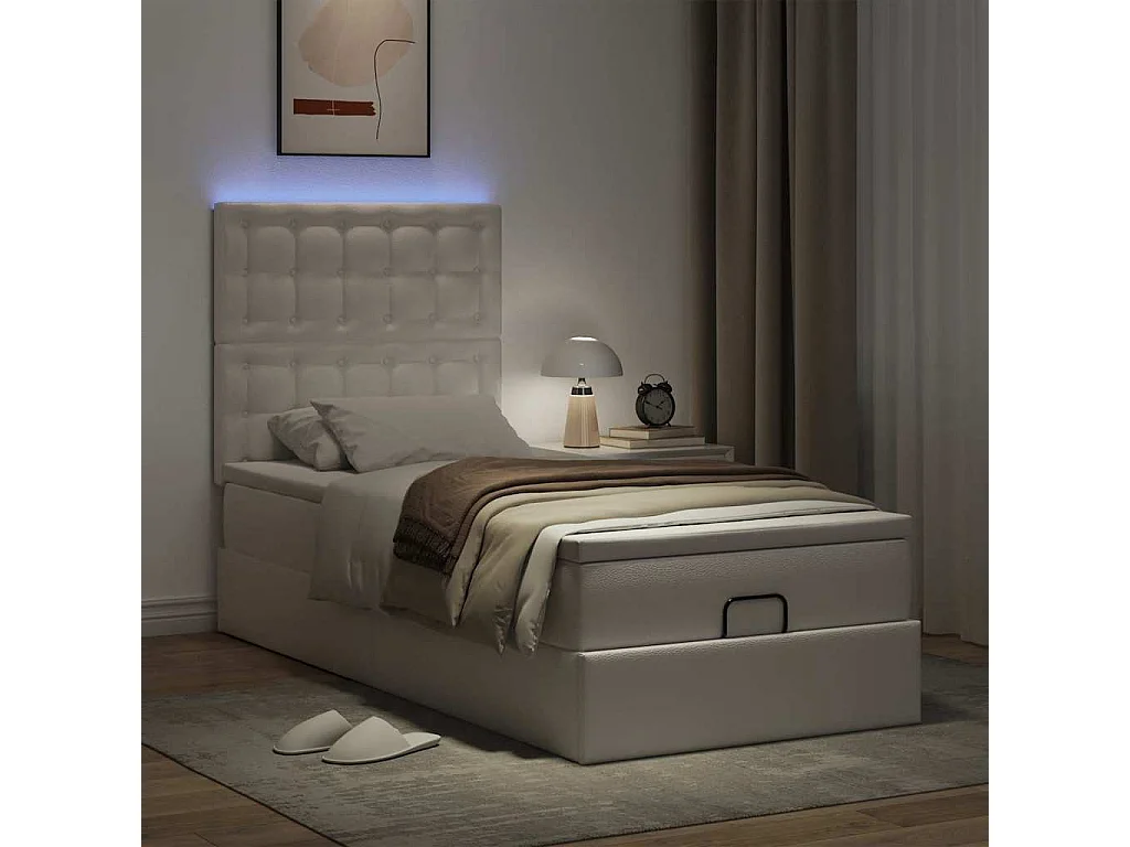 Cadre de lit ottoman avec matelas blanc 100x200 cm similicuir
