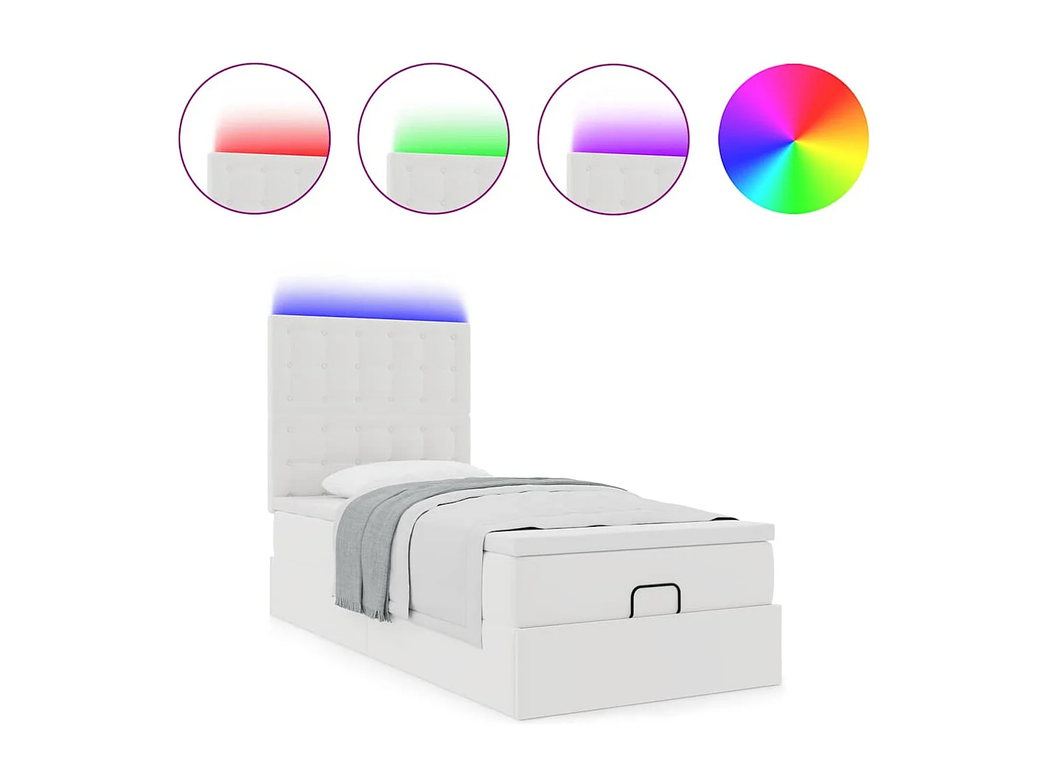 Cadre de lit ottoman avec matelas blanc 100x200 cm similicuir