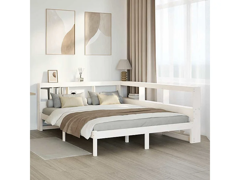 Cama con estantería sin colchón madera maciza blanca 160x200 cm