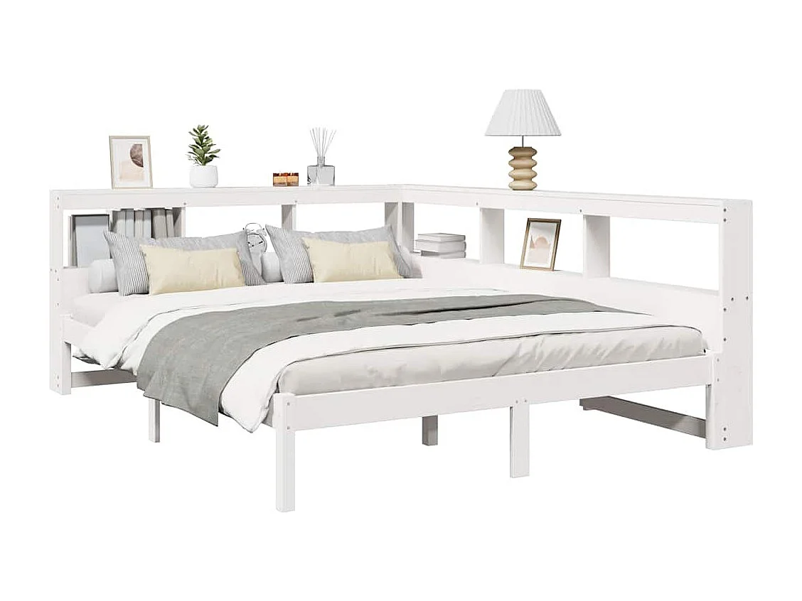 Lit bibliothèque sans matelas blanc 160x200 cm bois pin massif