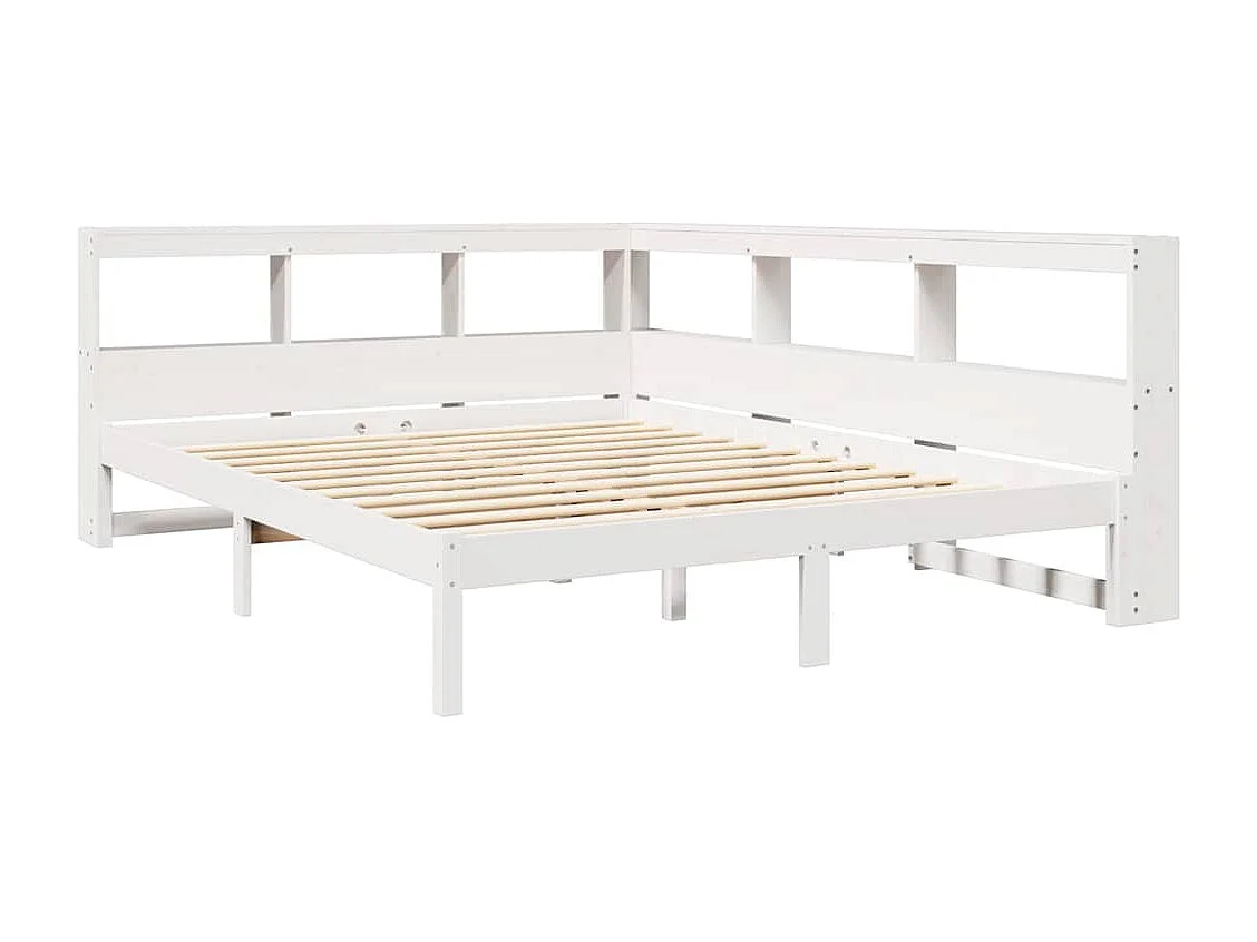 Lit bibliothèque sans matelas blanc 160x200 cm bois pin massif