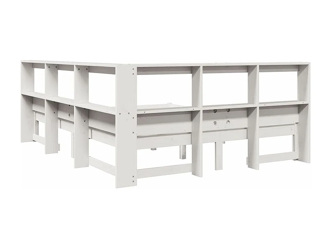 Lit bibliothèque sans matelas blanc 160x200 cm bois pin massif