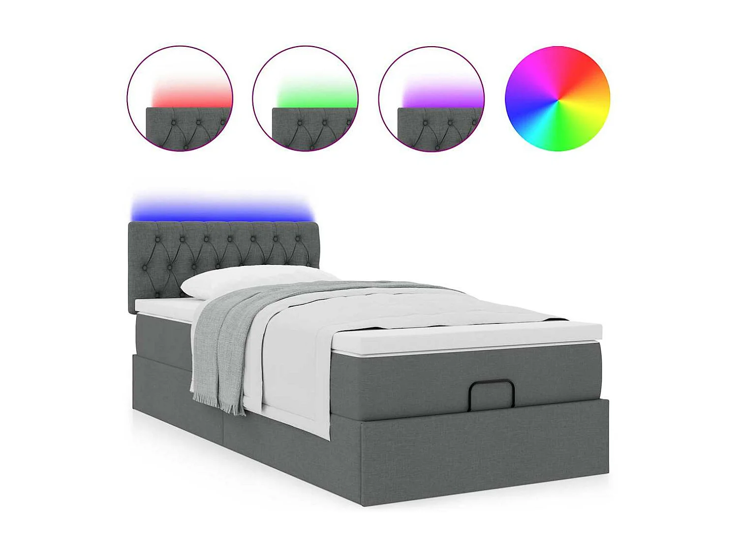 Ottoman bed met matras en LED's 90x190cm stof donkergrijs