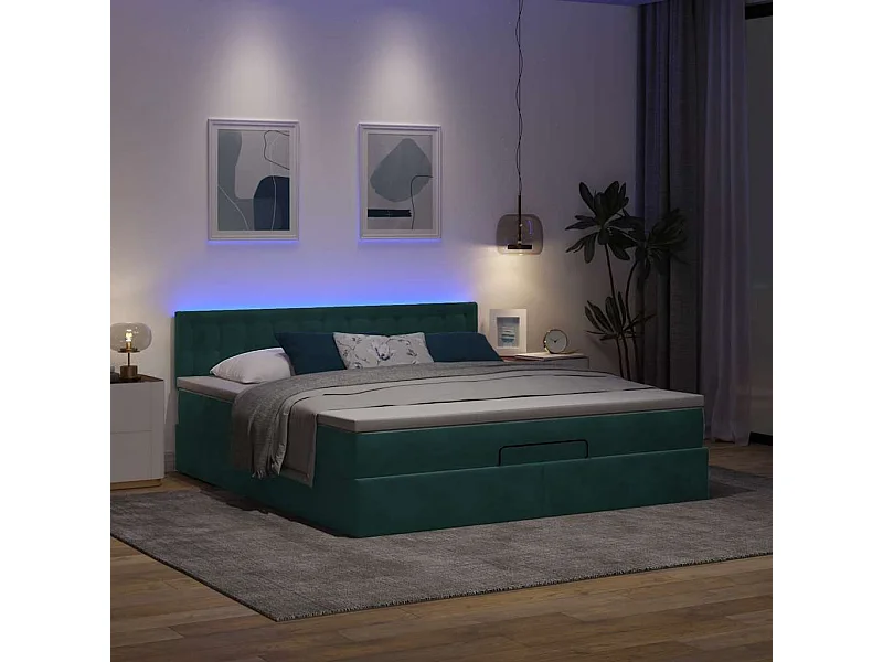 Estrutura de cama otomana com colchão 180x200 cm verde escuro