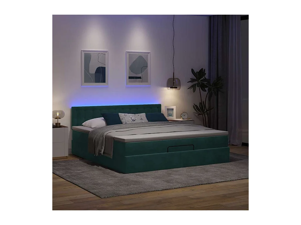Ottoman bed met matras en LED's 180x200 cm fluweel donkergroen
