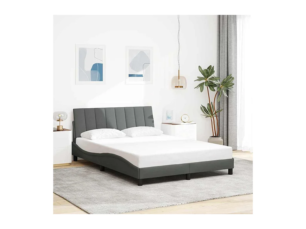 Cadre de lit sans matelas gris foncé 140x190 cm tissu