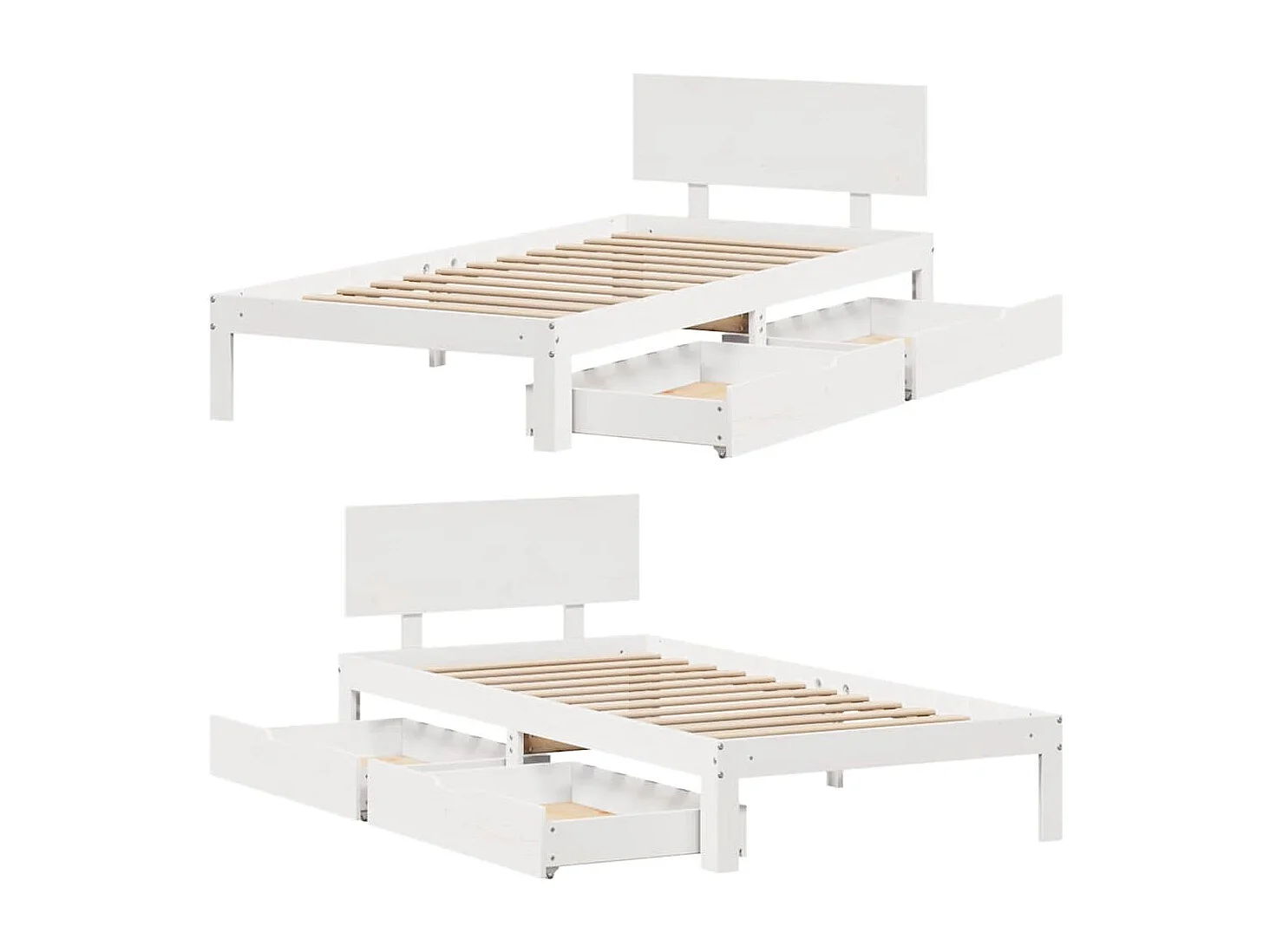 Estrutura de cama com gavetas 75x190 cm pinho maciço branco