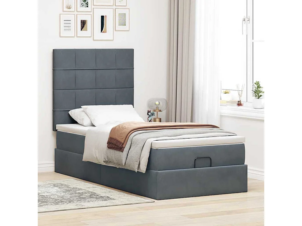 Cadre de lit ottoman avec matelas gris foncé 80x200 cm velours
