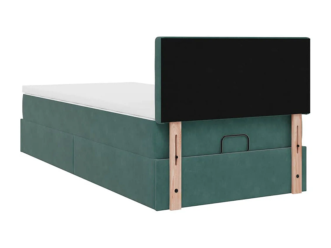Estructura de cama otomana con colchón terciopelo verde oscuro