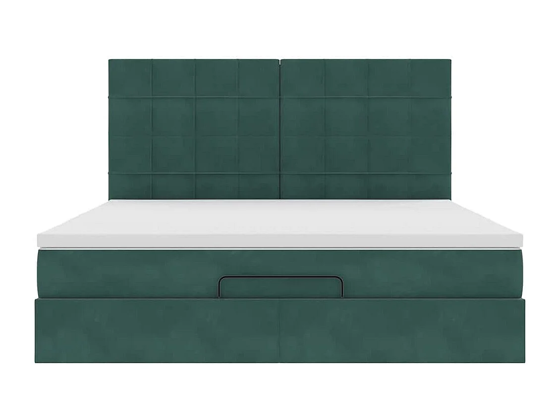 Cadre de lit ottoman avec matelas vert foncé 160x200 cm velours
