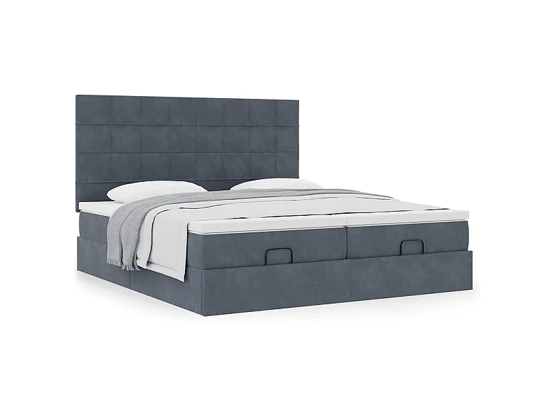 Estructura cama otomana colchones terciopelo gris oscuro