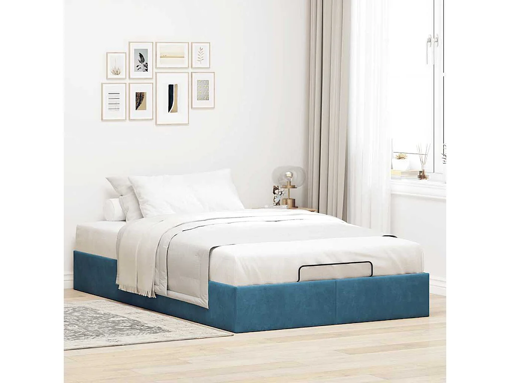 Estructura de cama otomana sin colchón terciopelo azul oscuro