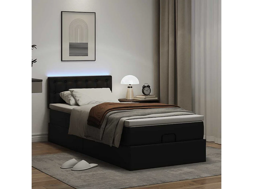 Cadre de lit ottoman avec matelas noir 90x200 cm similicuir