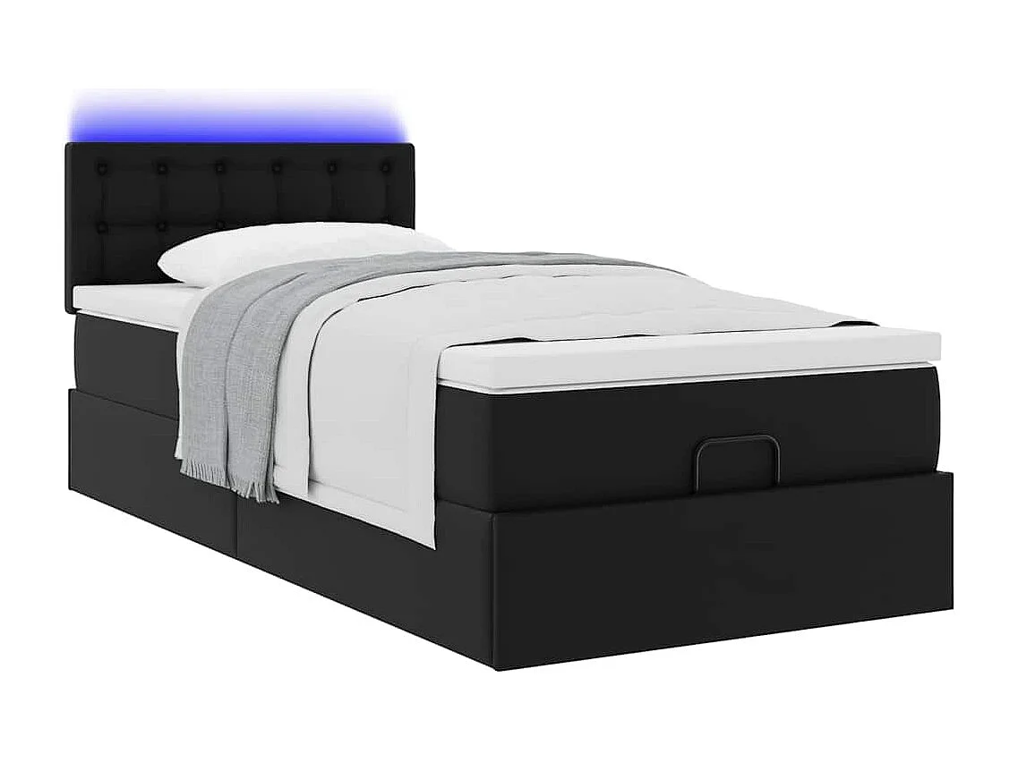 Cadre de lit ottoman avec matelas noir 90x200 cm similicuir