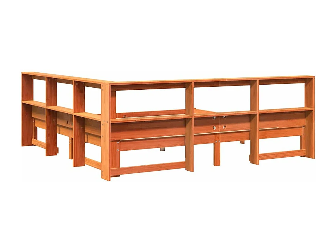 Lit bibliothèque sans matelas cire marron 200x200 cm pin massif