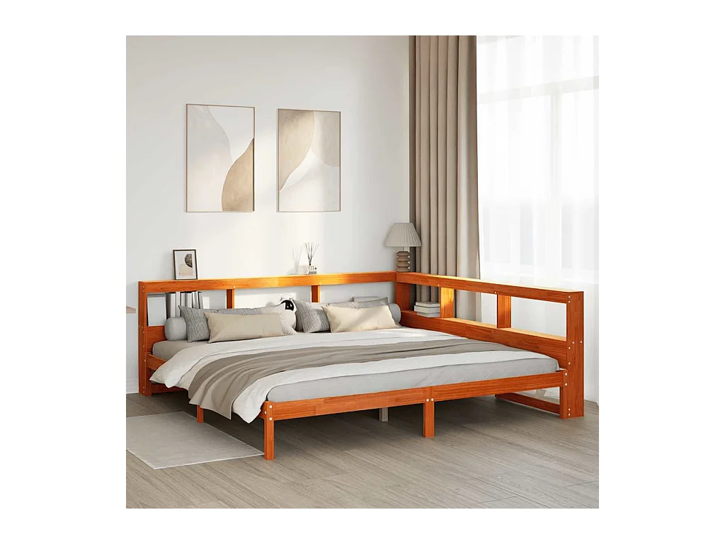 Cama con estantería sin colchón madera maciza marrón 200x200 cm