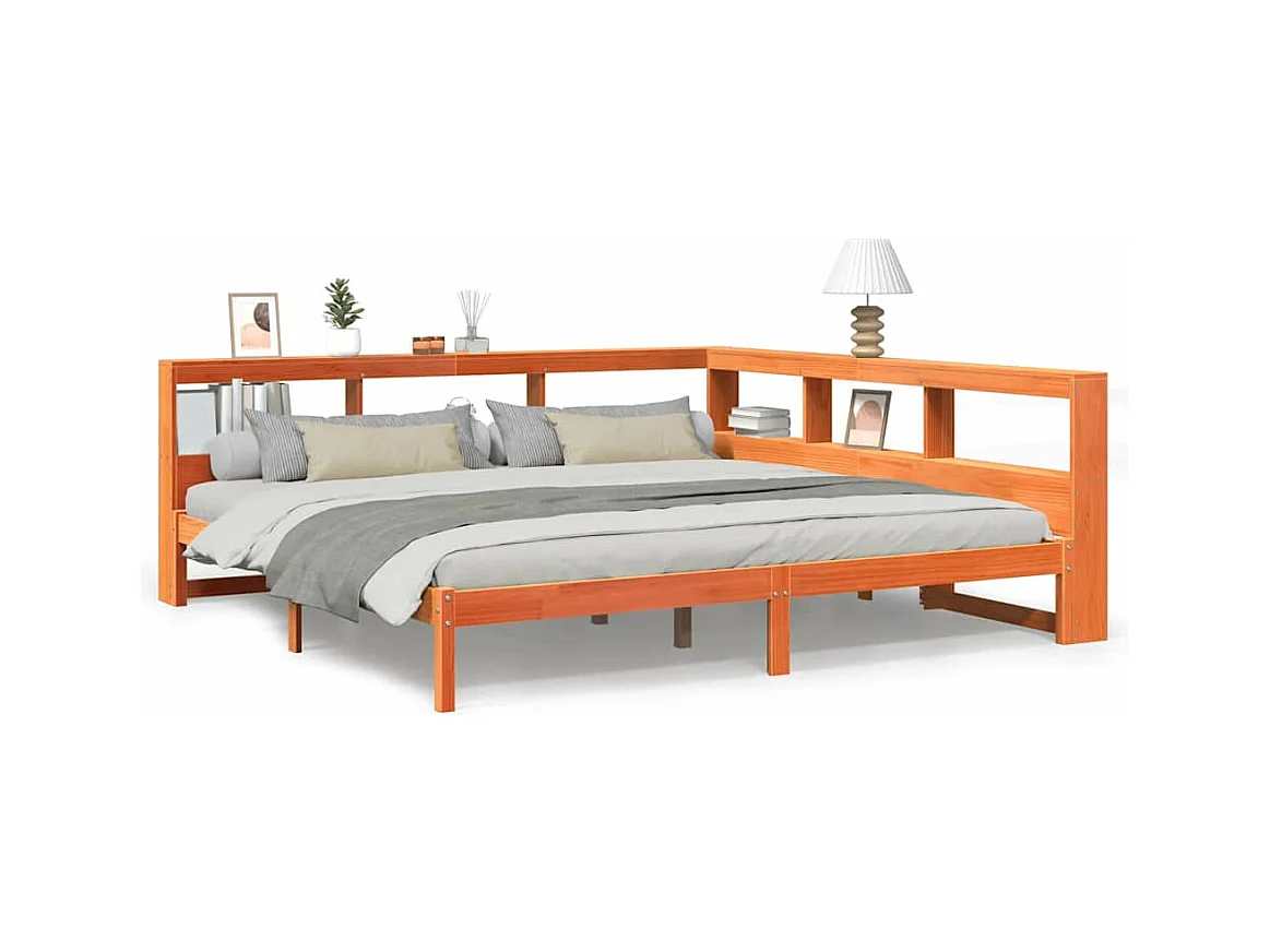 Cama con estantería sin colchón madera maciza marrón 200x200 cm