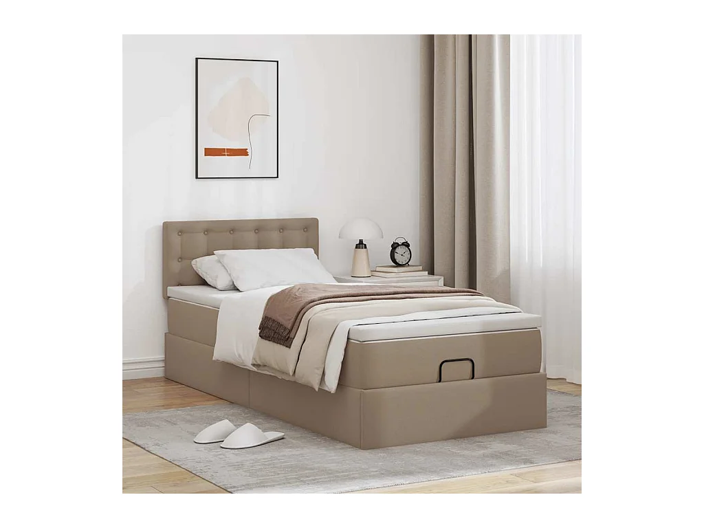 Estructura cama otomana colchón cuero sintético cappucino