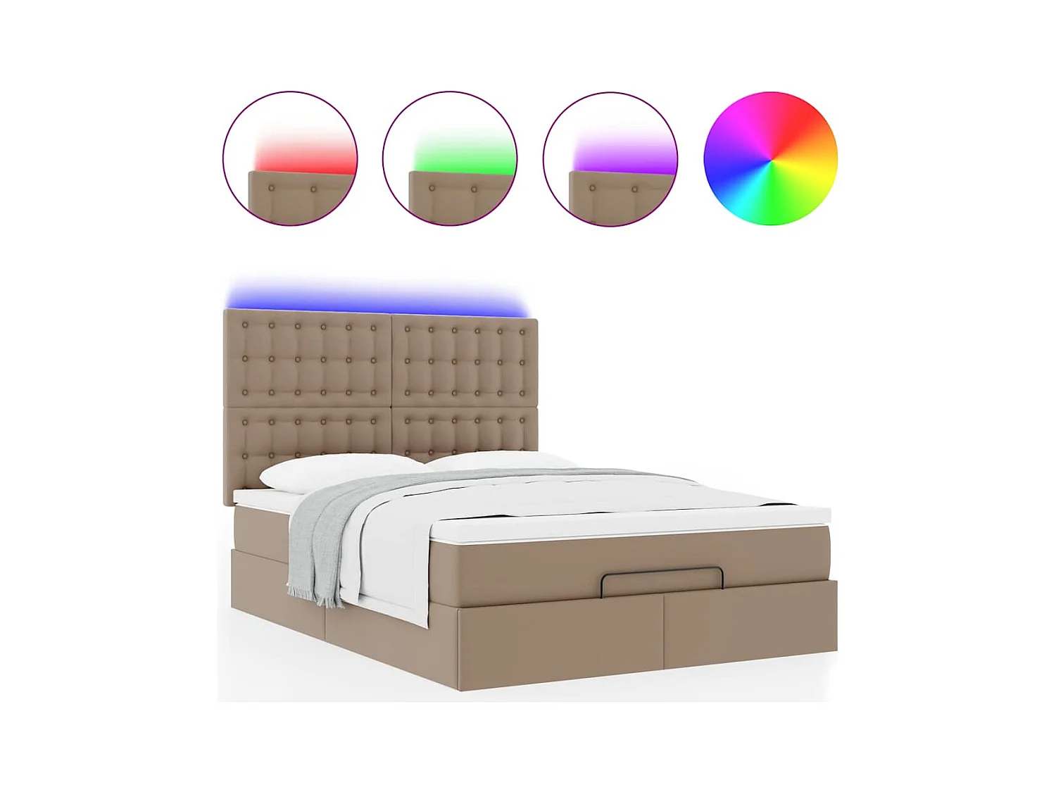 Cadre de lit ottoman et matelas cappuccino 140x190cm similicuir