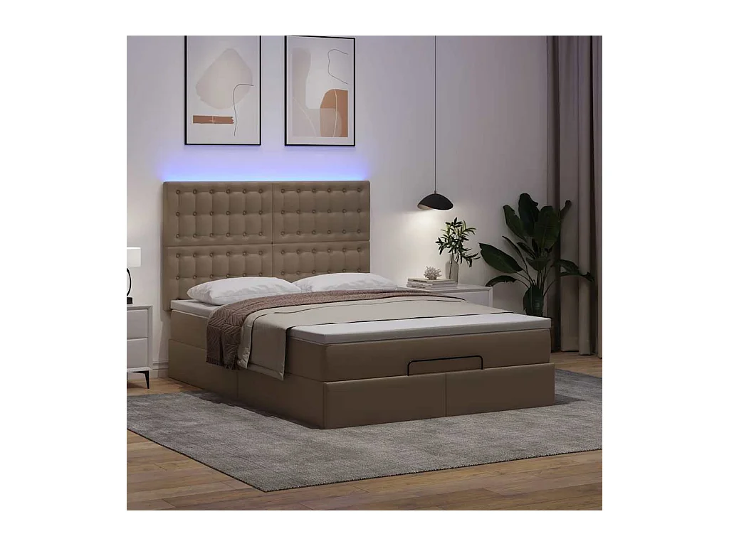 Cadre de lit ottoman et matelas cappuccino 140x190cm similicuir
