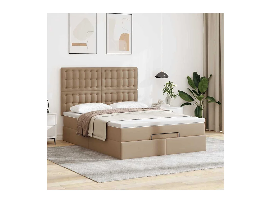 Cadre de lit ottoman et matelas cappuccino 140x190cm similicuir