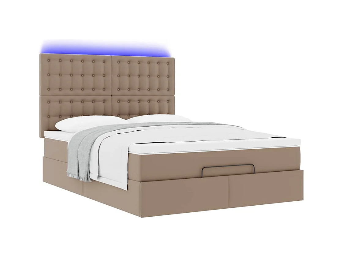 Cadre de lit ottoman et matelas cappuccino 140x190cm similicuir