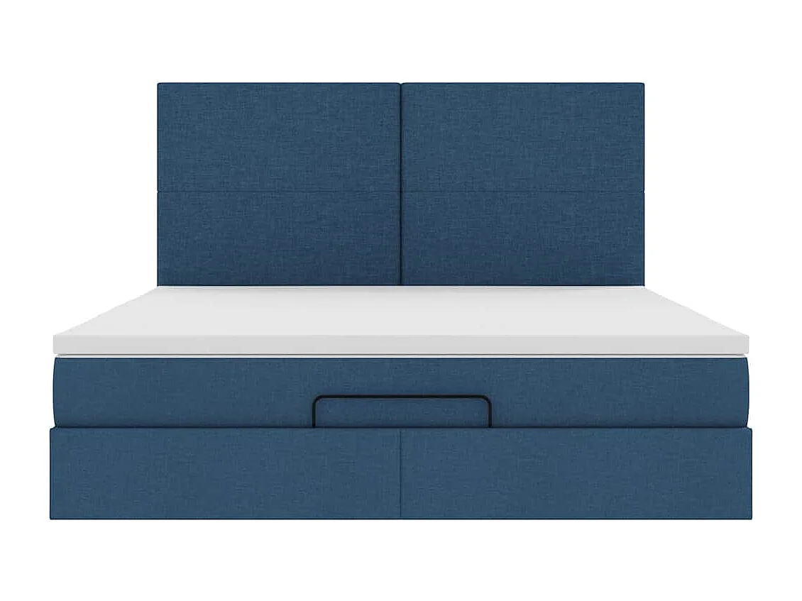 Cadre de lit ottoman avec matelas bleu 160x200 cm tissu