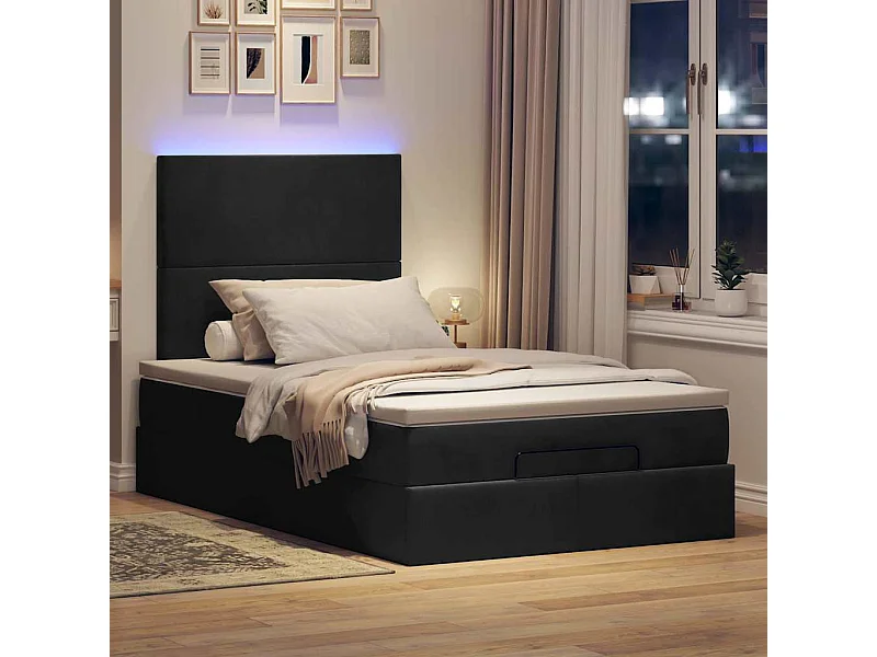 Estrutura de cama otomana com colchões preto 120x190 cm Veludo