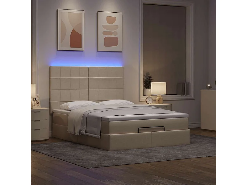Cadre de lit ottoman avec matelas crème 140x200 cm tissu
