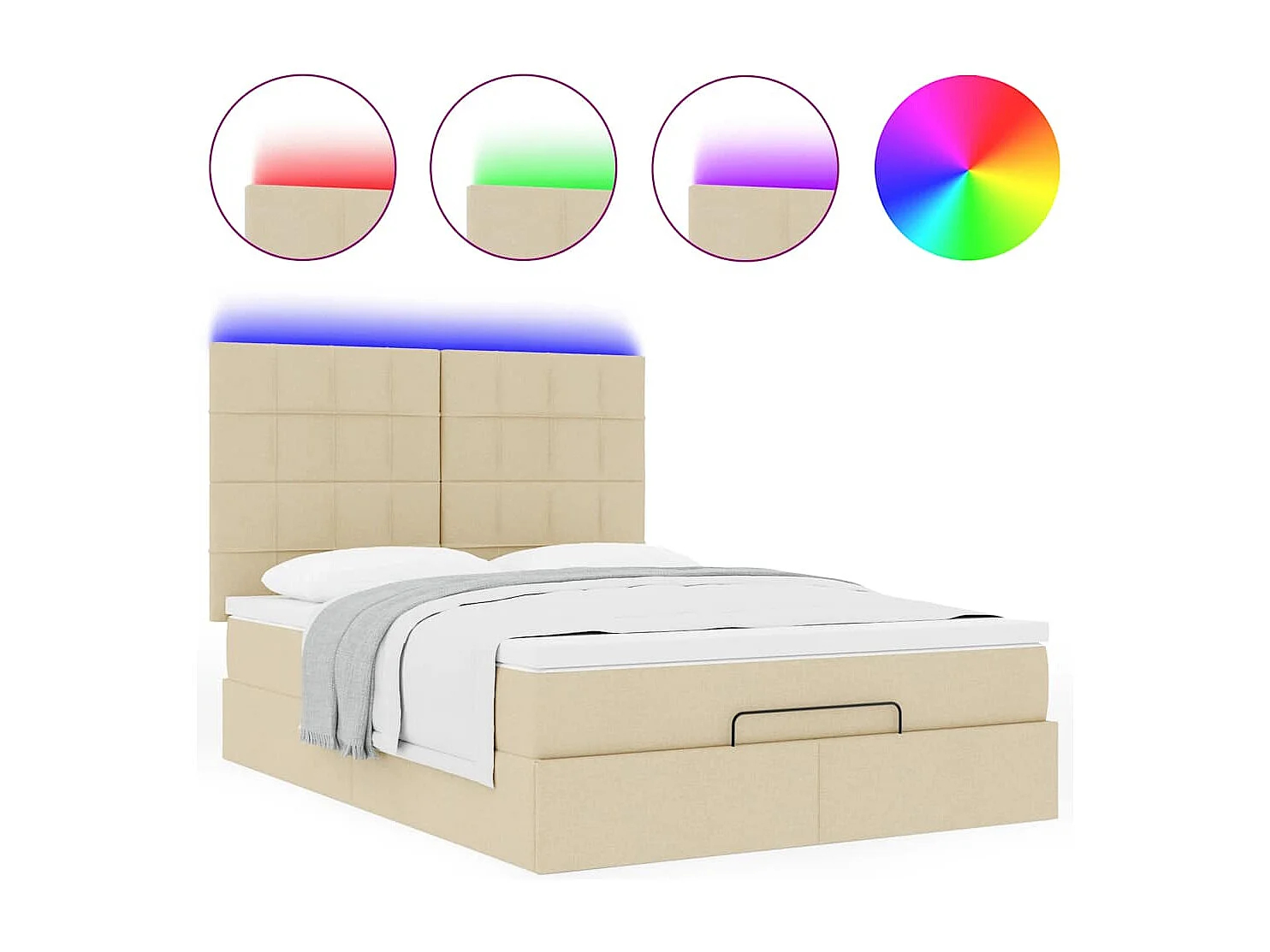 Cadre de lit ottoman avec matelas crème 140x200 cm tissu