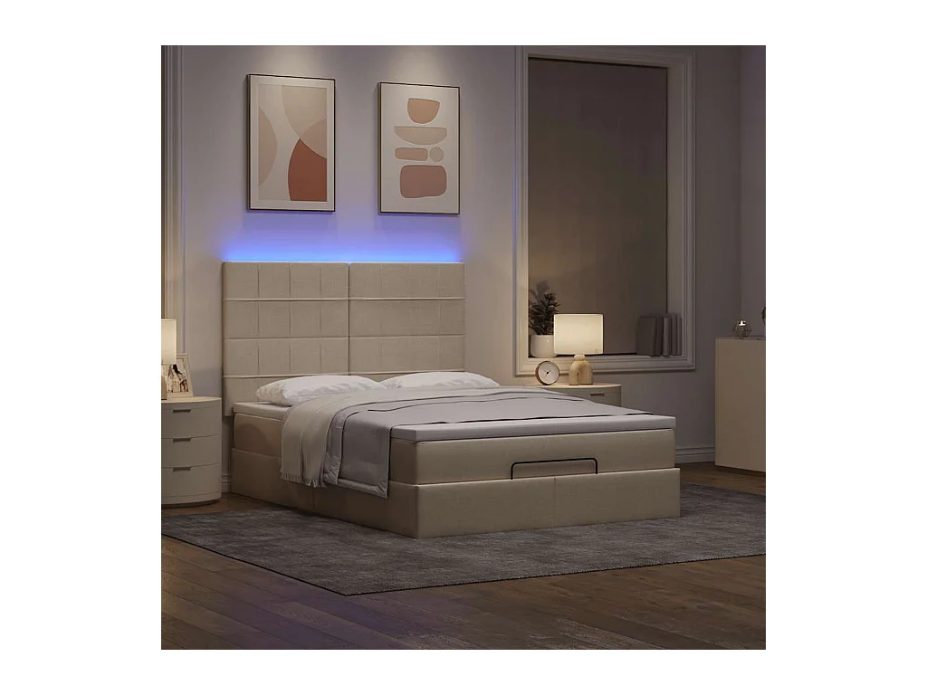 Cadre de lit ottoman avec matelas crème 140x200 cm tissu