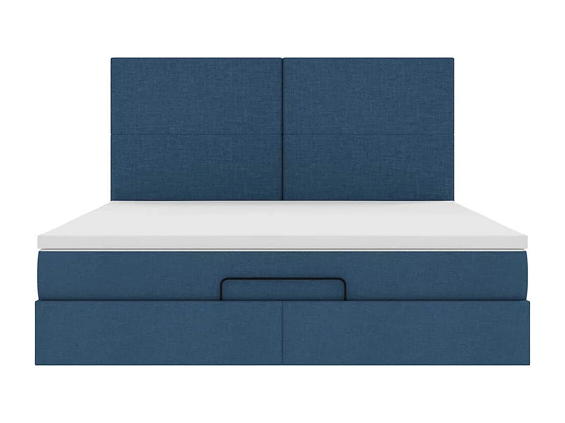 Cadre de lit ottoman avec matelas bleu 160x200 cm tissu