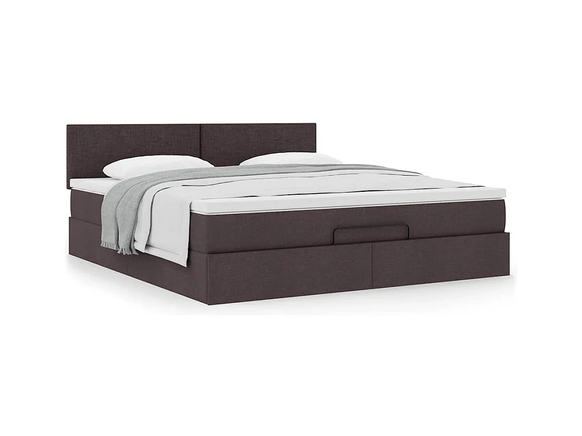 Cadre de lit ottoman avec matelas marron foncé 160x200 cm tissu